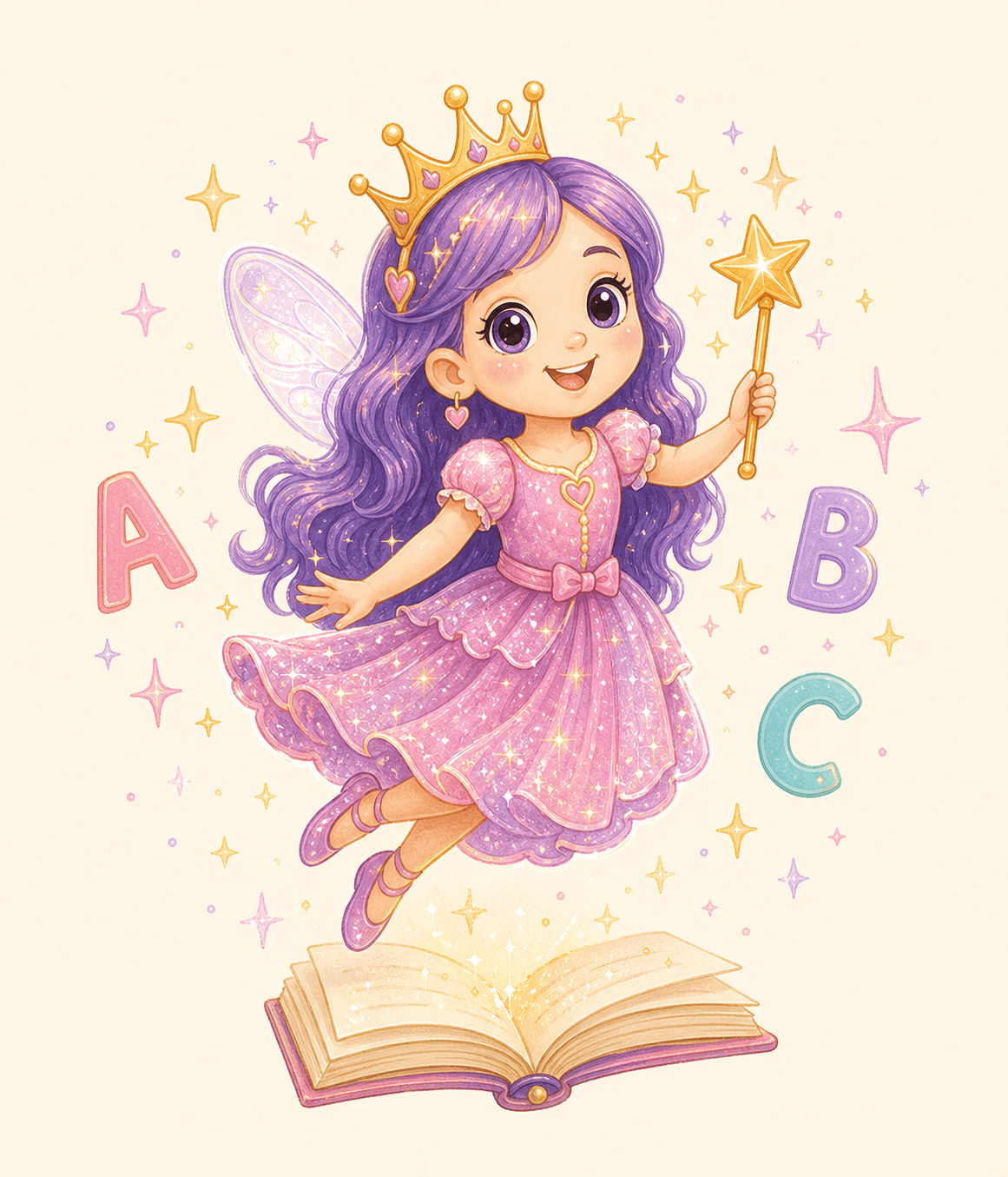 A crowned purple-haired fairy holding a star wand