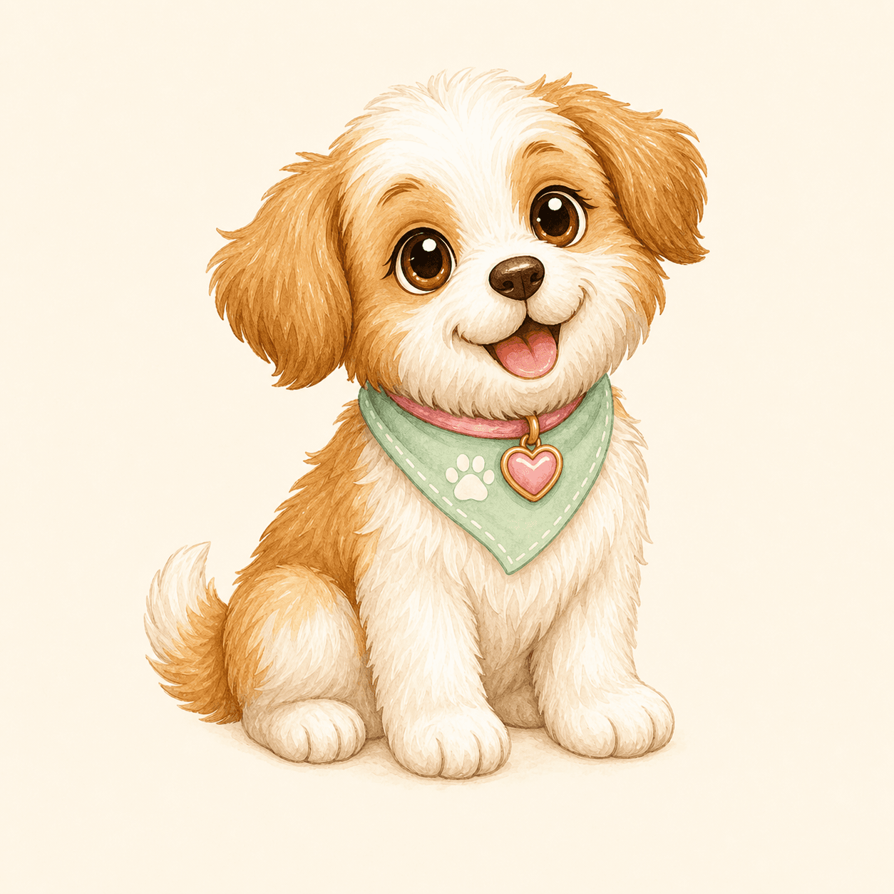 A happy puppy wearing a little green bandana